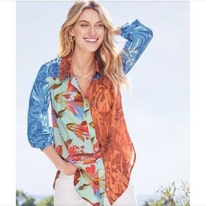 Soft Surroundings Hermosa Floral Button Down Shirt